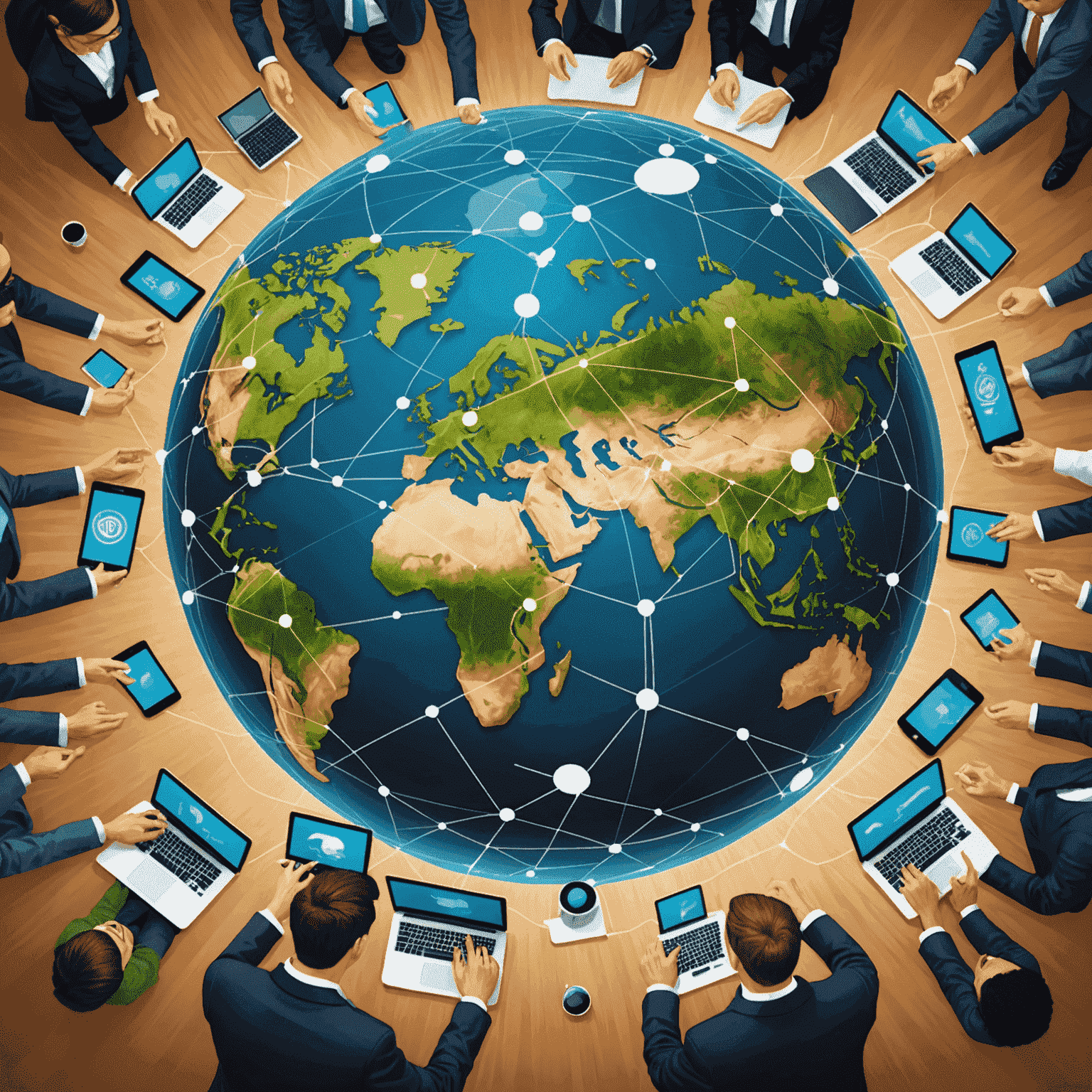 A visual representation of the internet revolution, showing interconnected devices and people across the globe, symbolizing the profound impact of the internet on communication, business, and society.